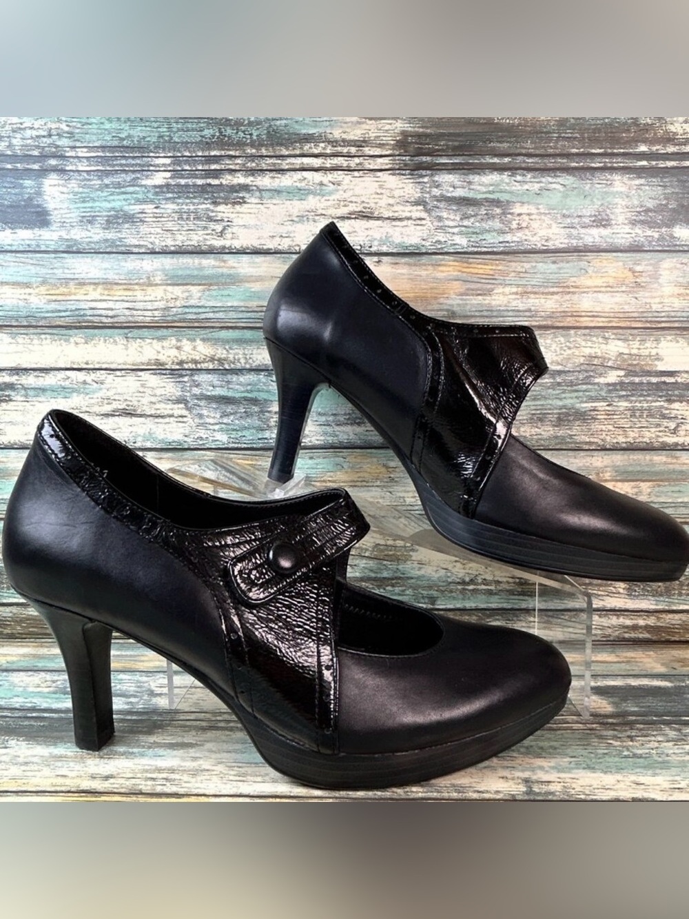 Ziera Pumps Womens Sz 10.5 Black Leather Mary Janes Platform Dress Heels Shoes